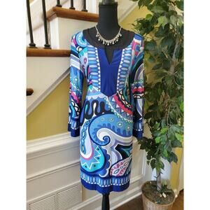 SUNNY LEIGH Dress Blue Paisley Size Large